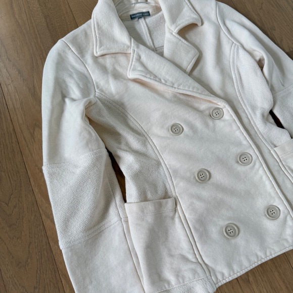 James Perse Knit Blazer Double Breasted Cotton Jacket Cream Size 2 Small - Picture 1 of 9
